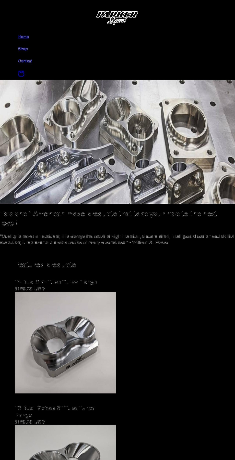 parkerspeedshop.com shopify website screenshot