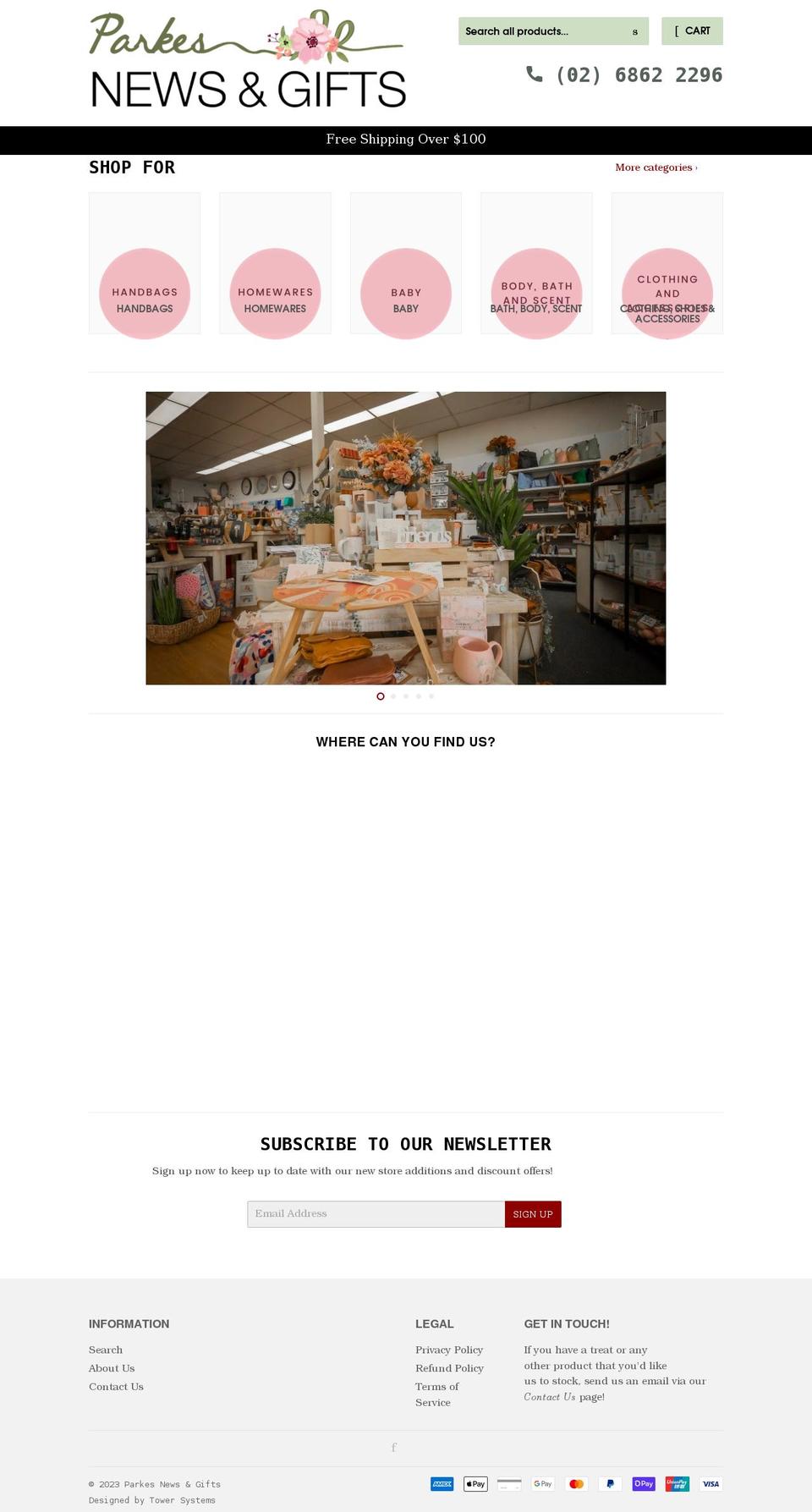 parkesnewsandgifts.com.au shopify website screenshot