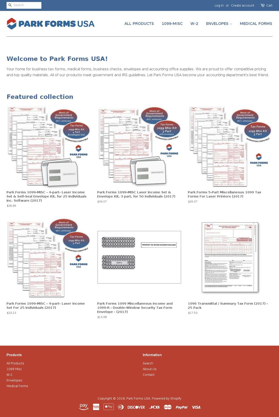 parkformsusa.com shopify website screenshot