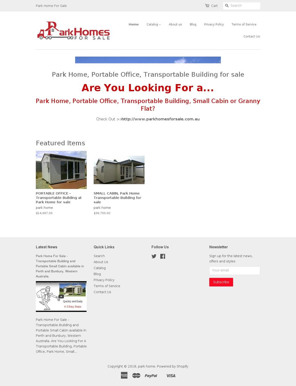 parkhomesforsale.com.au shopify website screenshot