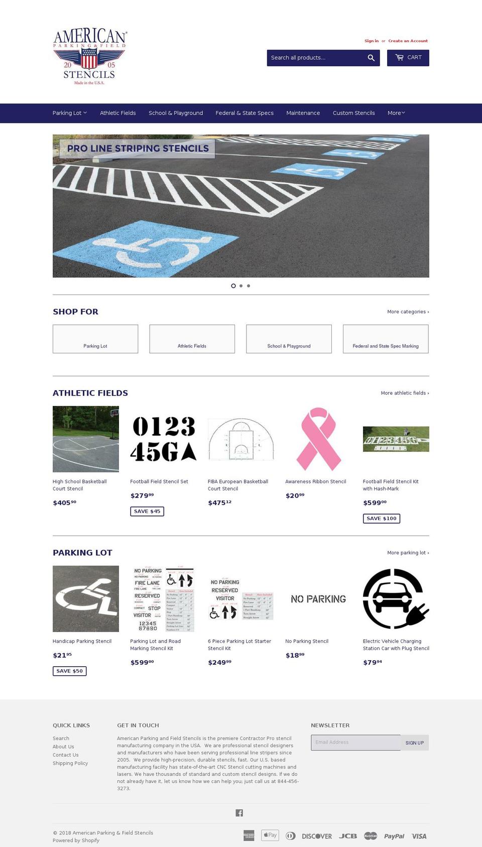 parkingandfieldstencils.com — Shopify storefront screenshot