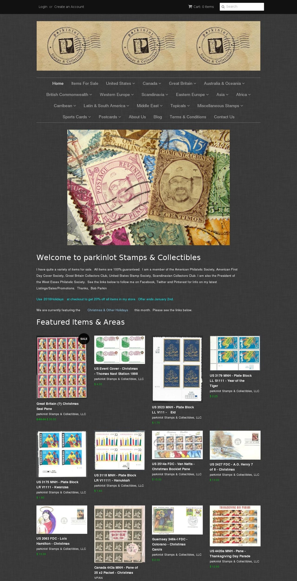 parkinlot-stamps.com shopify website screenshot