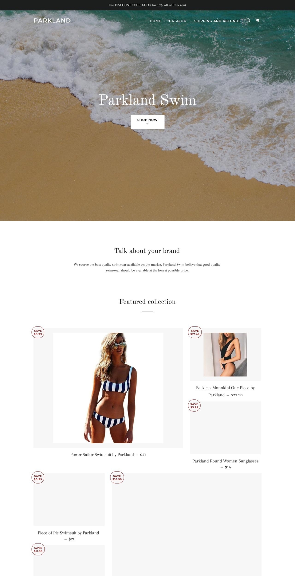 parklandswim.com — Shopify storefront screenshot