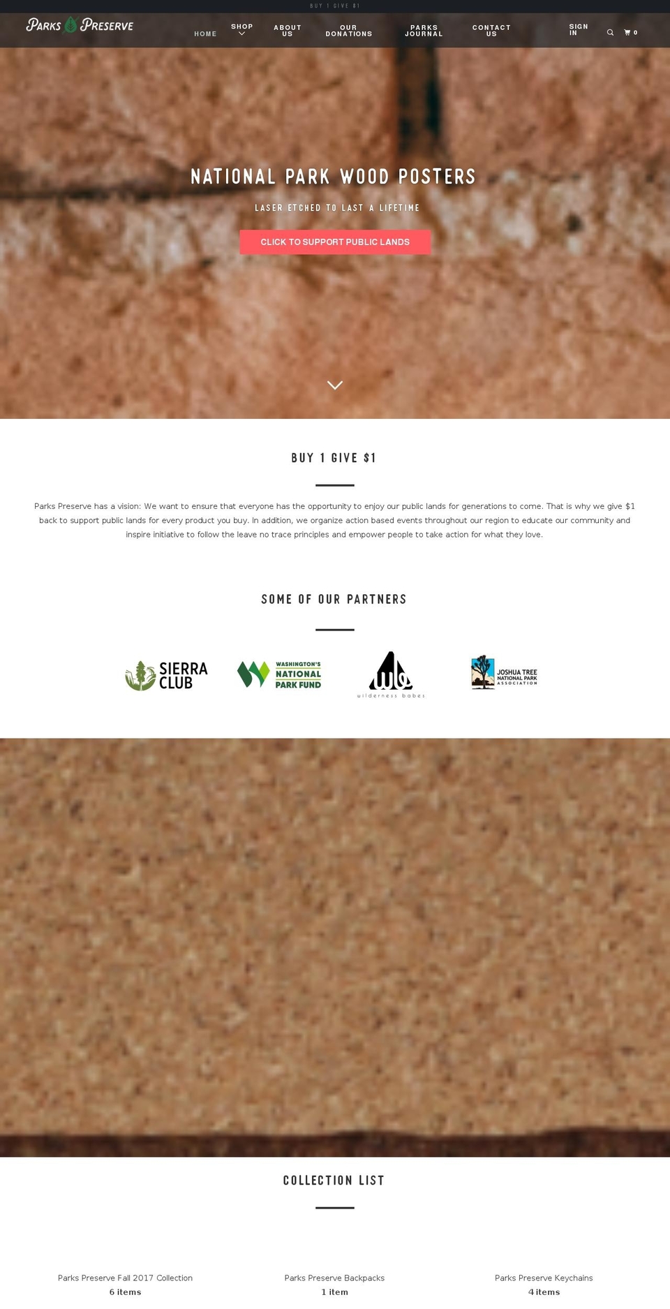 parkspreserve.com shopify website screenshot