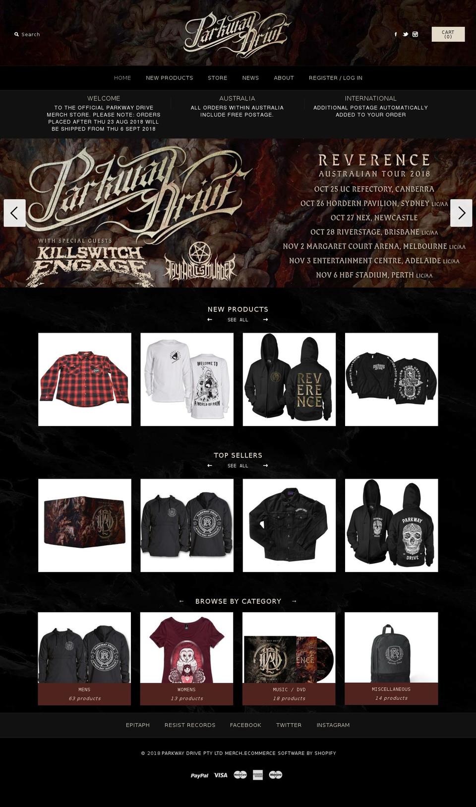 Reverence Shopify theme site example parkwaydrivemerch.com