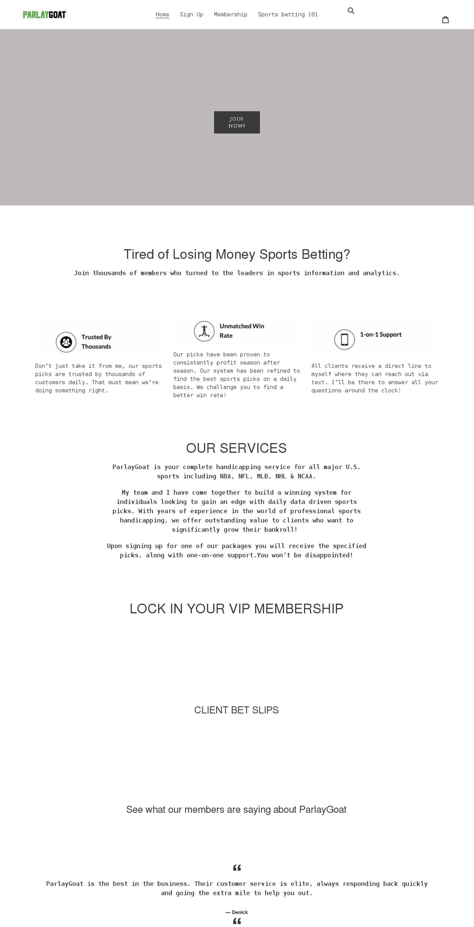 parlaygoat.com shopify website screenshot