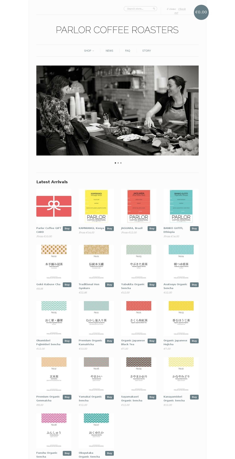 parlor.coffee shopify website screenshot