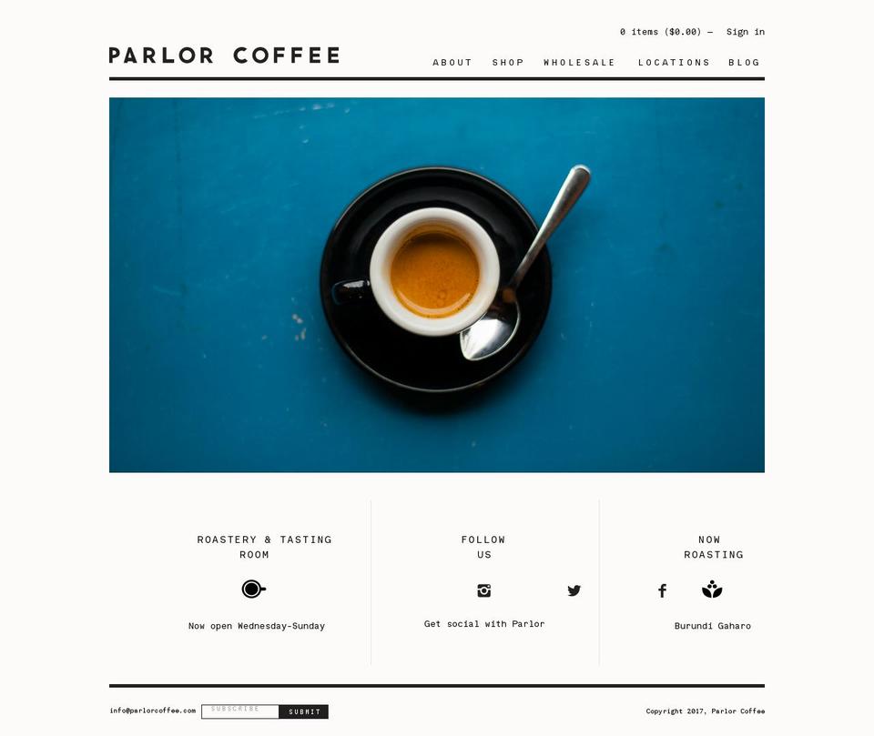 parlorcoffee.com shopify website screenshot