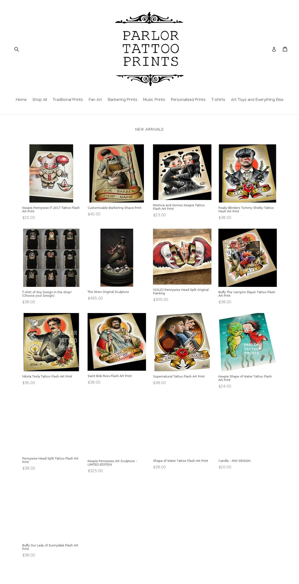 parlortattooprints.com — Shopify storefront screenshot