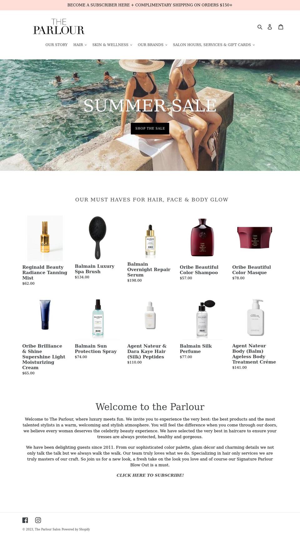 parloursalon.ca shopify website screenshot