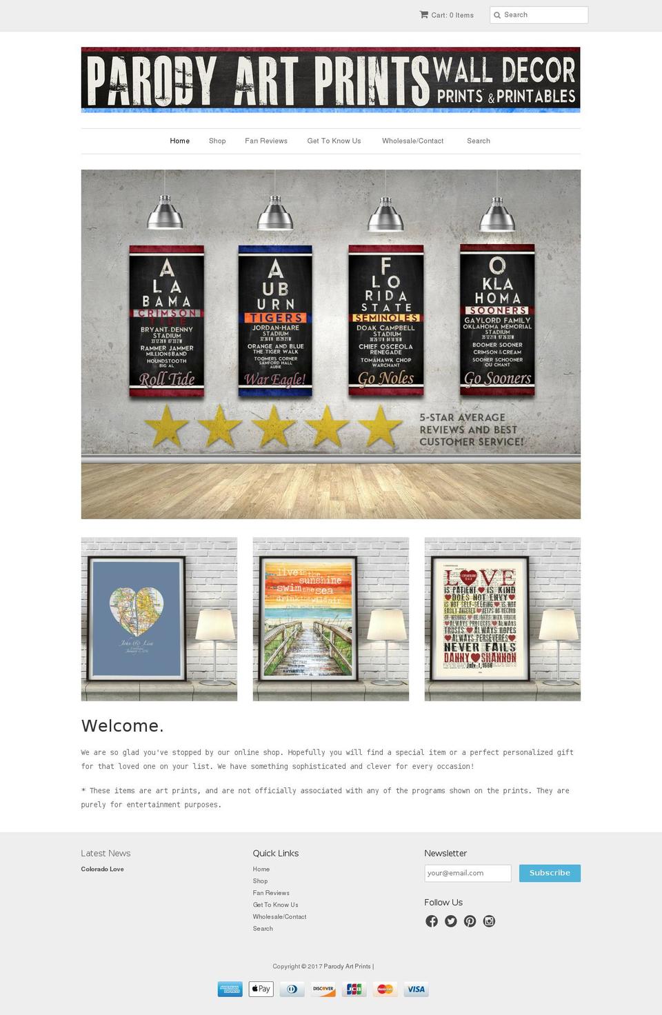 parodyartprints.com shopify website screenshot