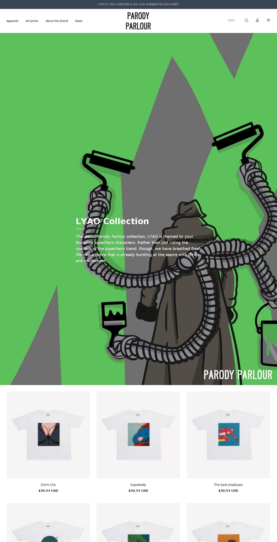 parodyparlour.com — Shopify storefront screenshot