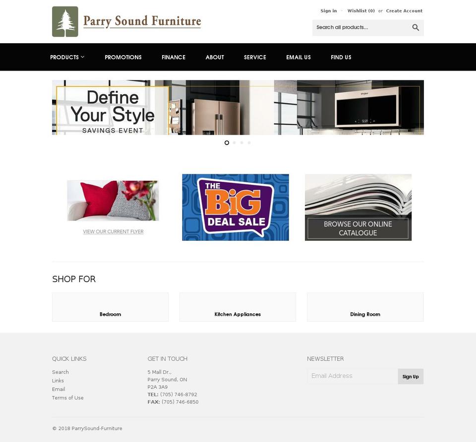 parrysoundfurniture.ca shopify website screenshot