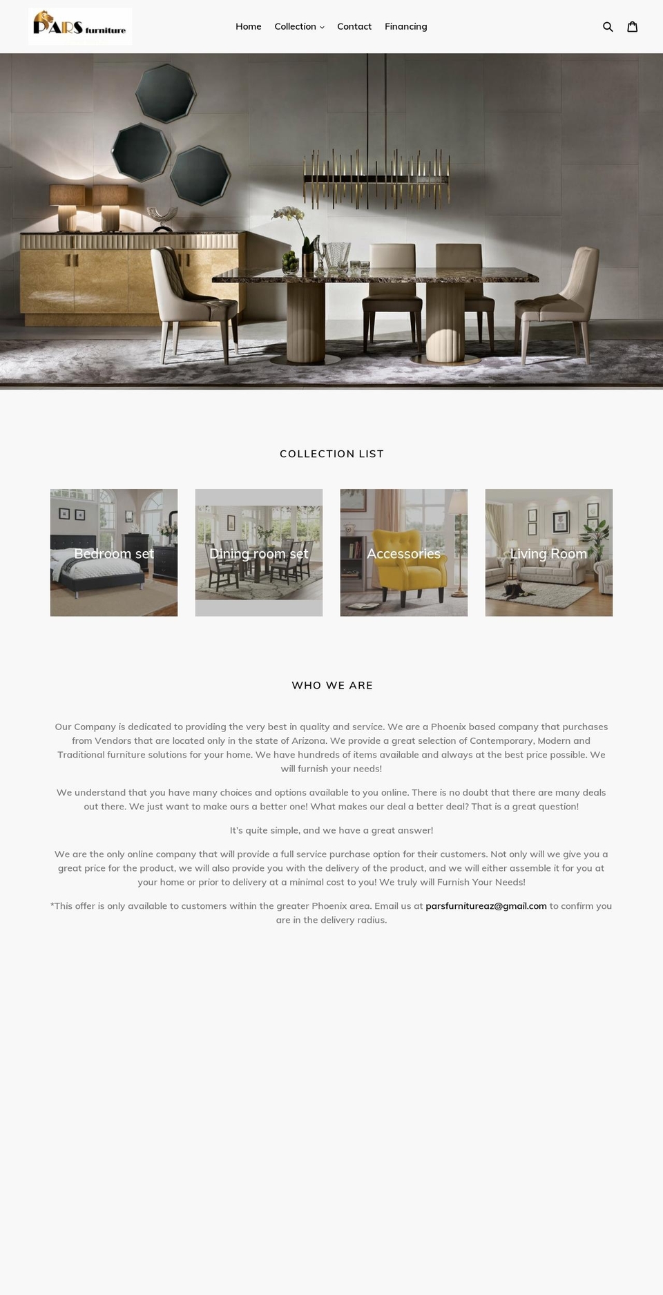 parsfurnitureaz.com — Shopify storefront screenshot