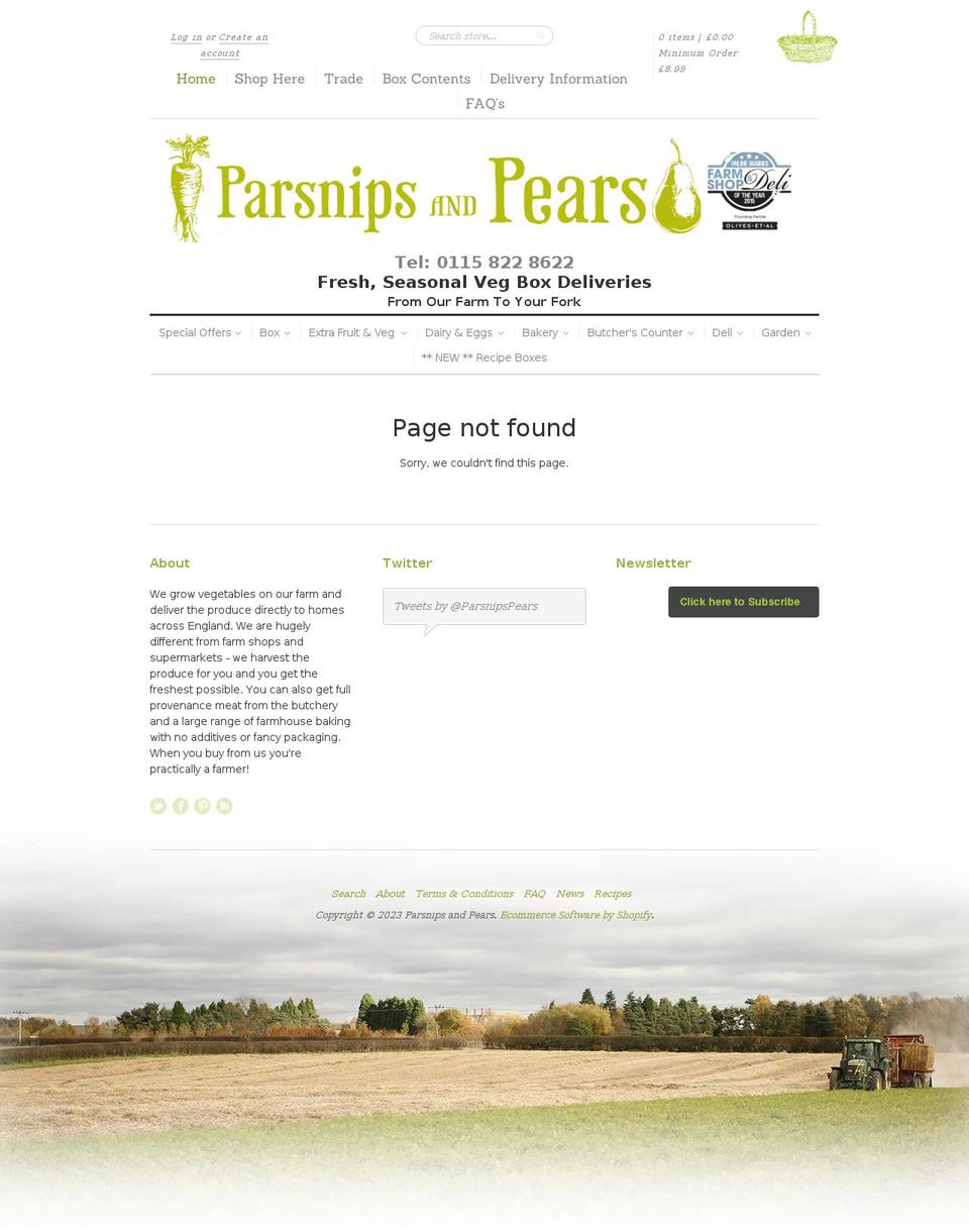 parsnipsandpears.co.uk shopify website screenshot