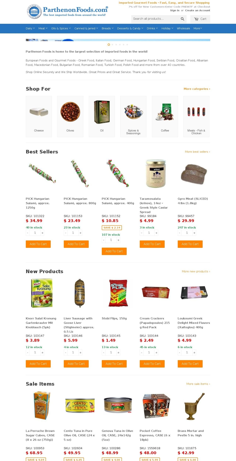 parthinonfoods.com shopify website screenshot