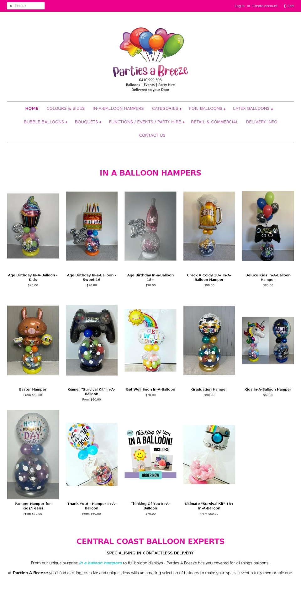 partiesabreeze.com.au shopify website screenshot