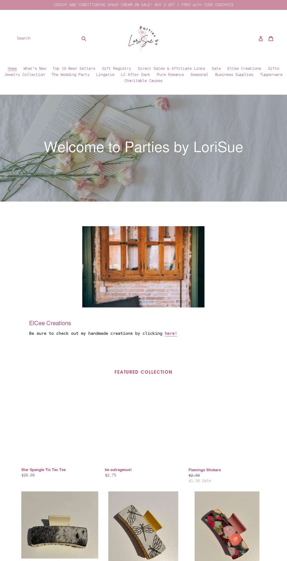 partiesbylorisue.com shopify website screenshot