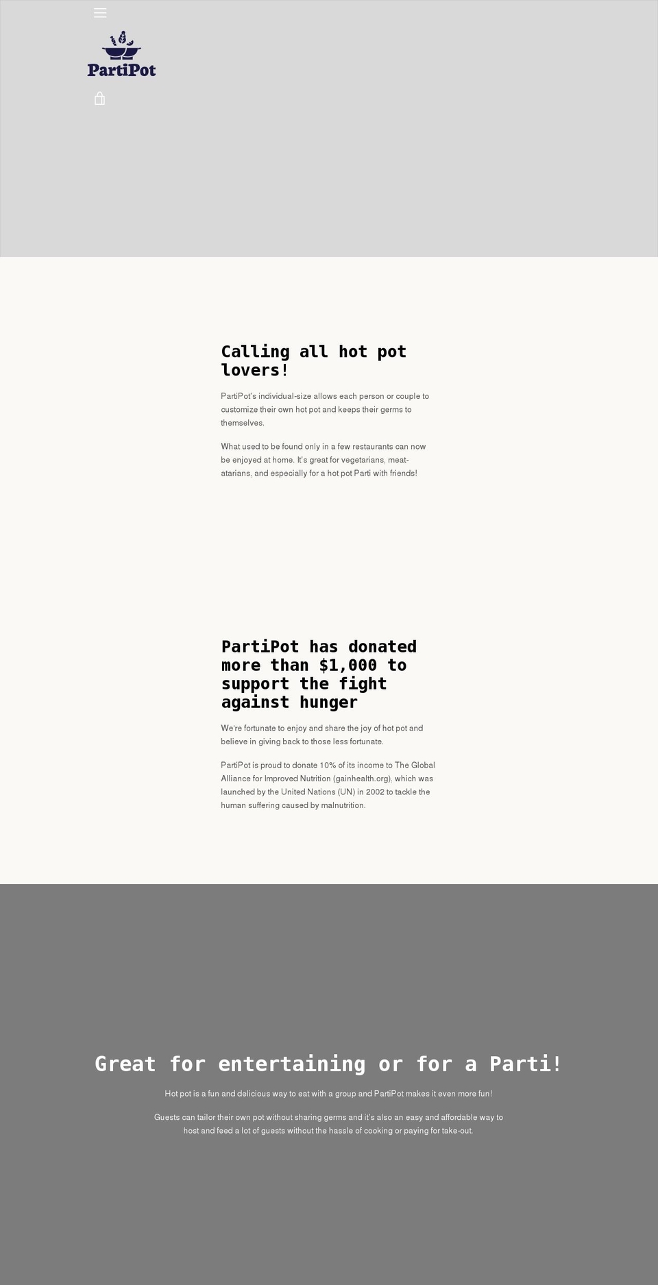partipot.com shopify website screenshot