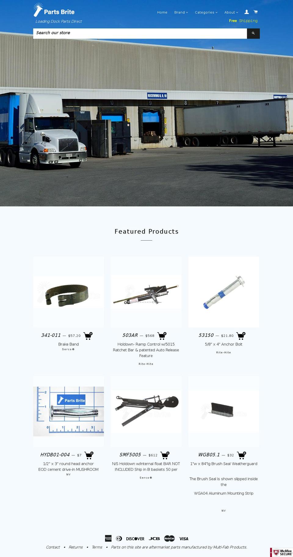 partsbrite.com shopify website screenshot