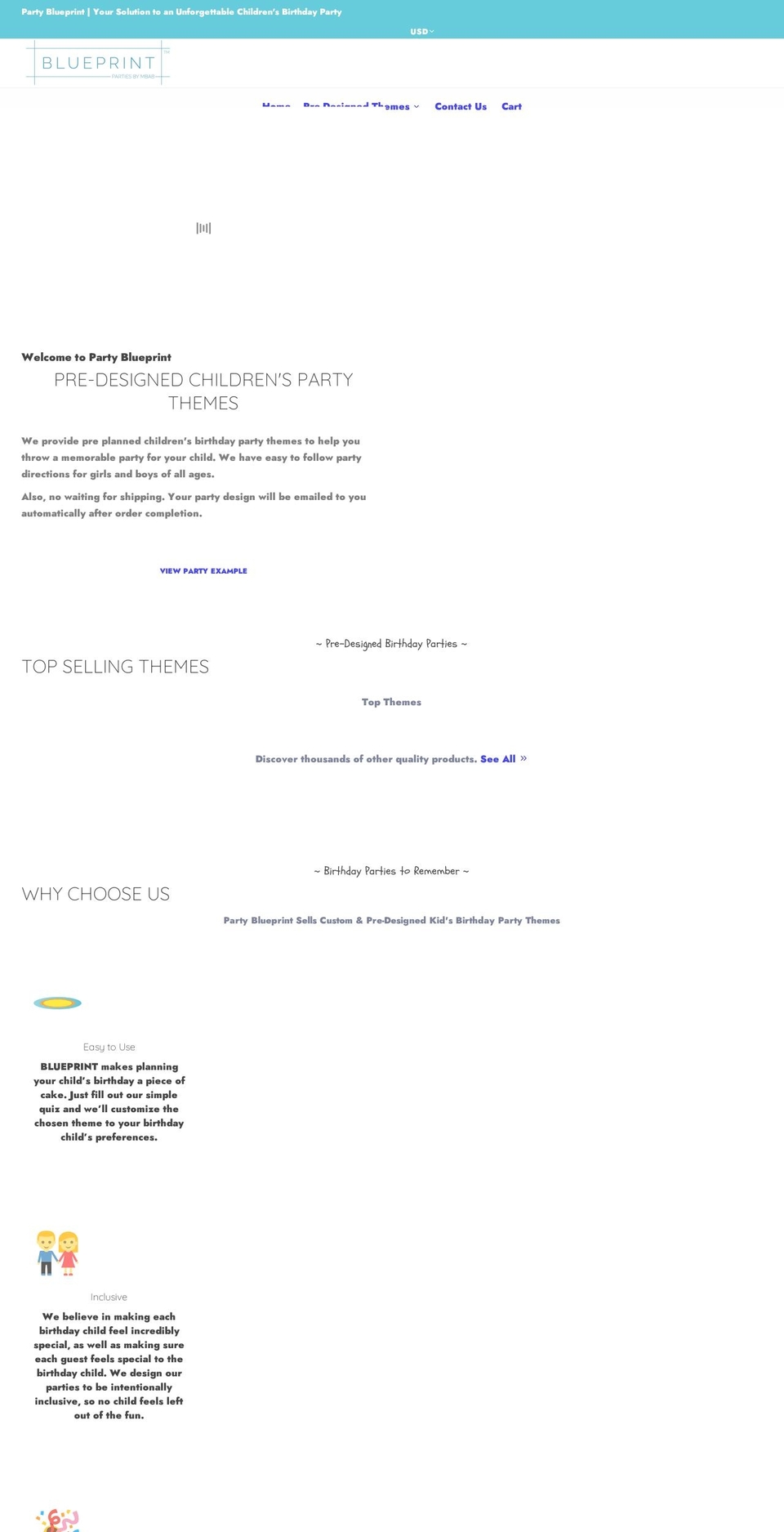 party-blueprint.com shopify website screenshot