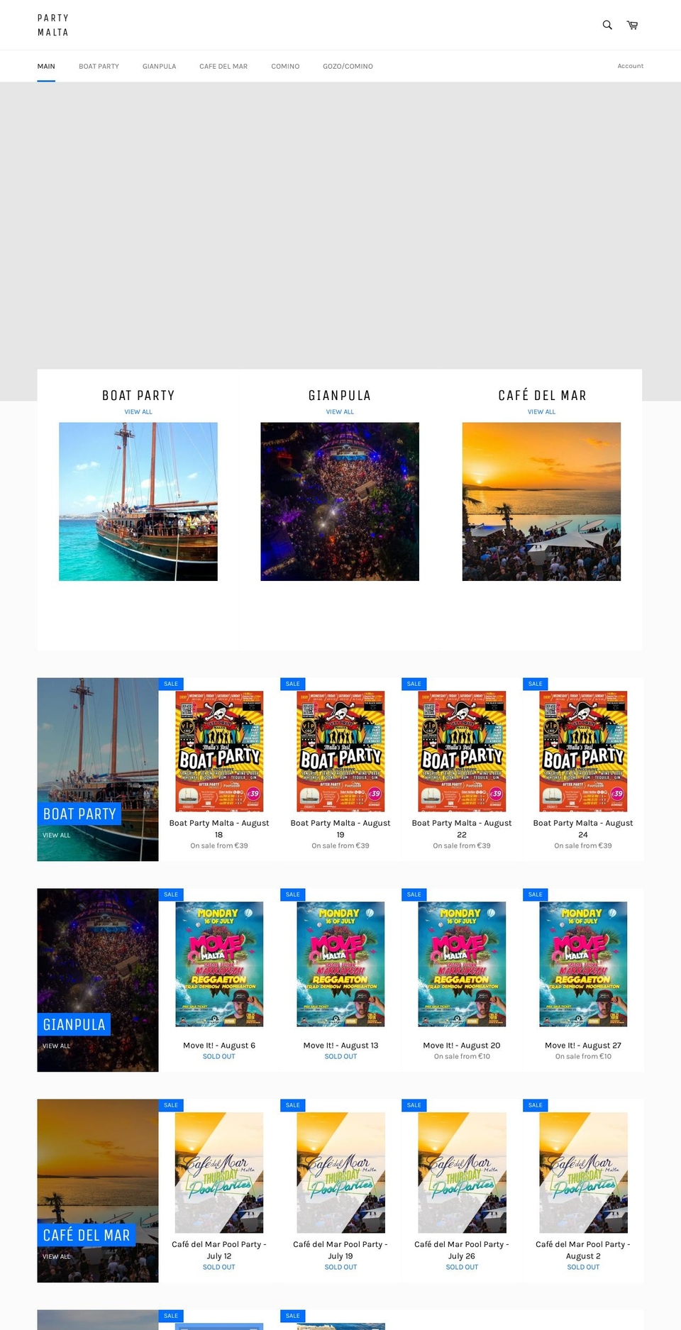 party-malta.com — Shopify storefront screenshot