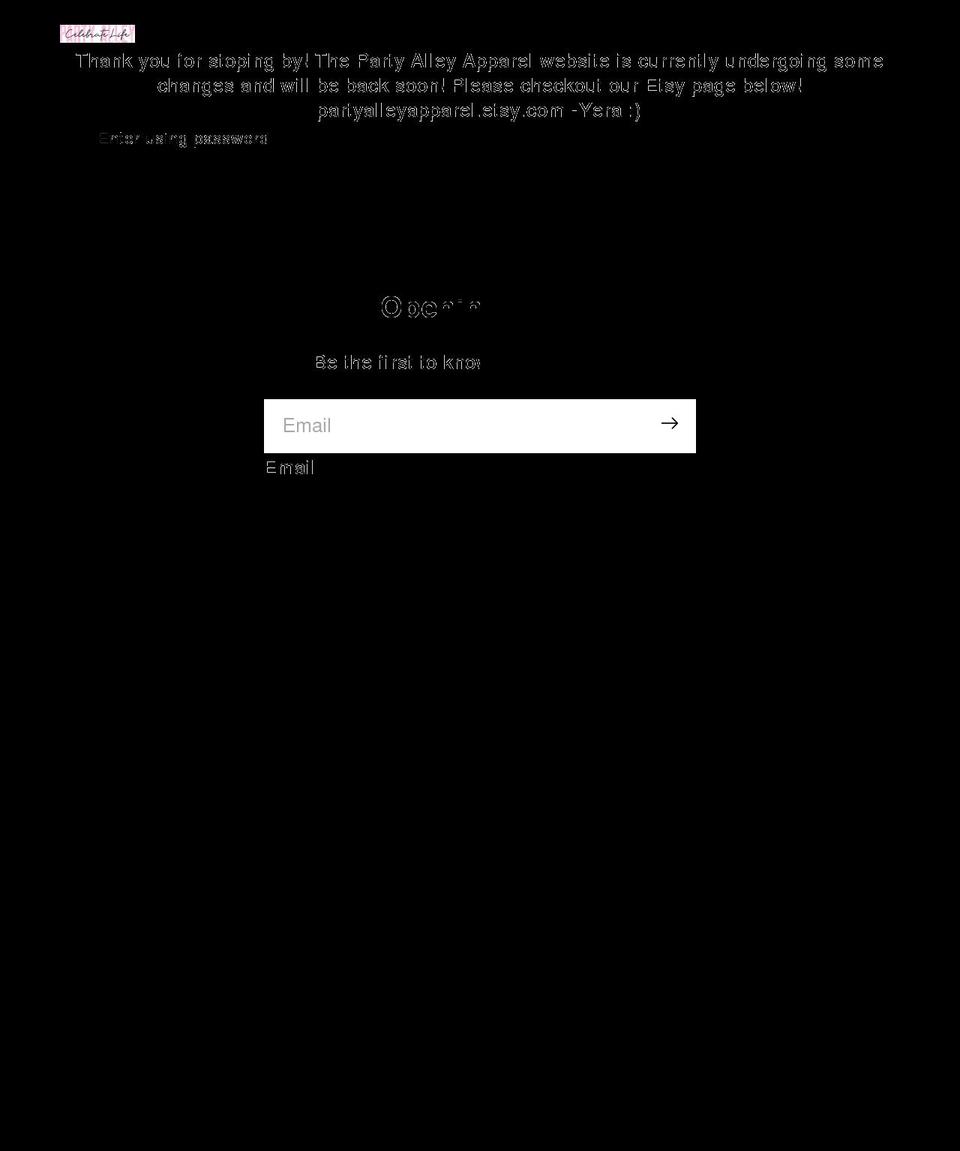 partyalleyapparel.com shopify website screenshot