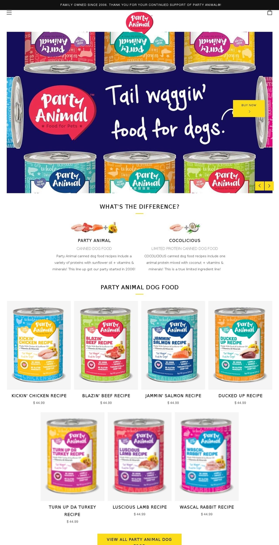 partyanimalpetfood.com shopify website screenshot