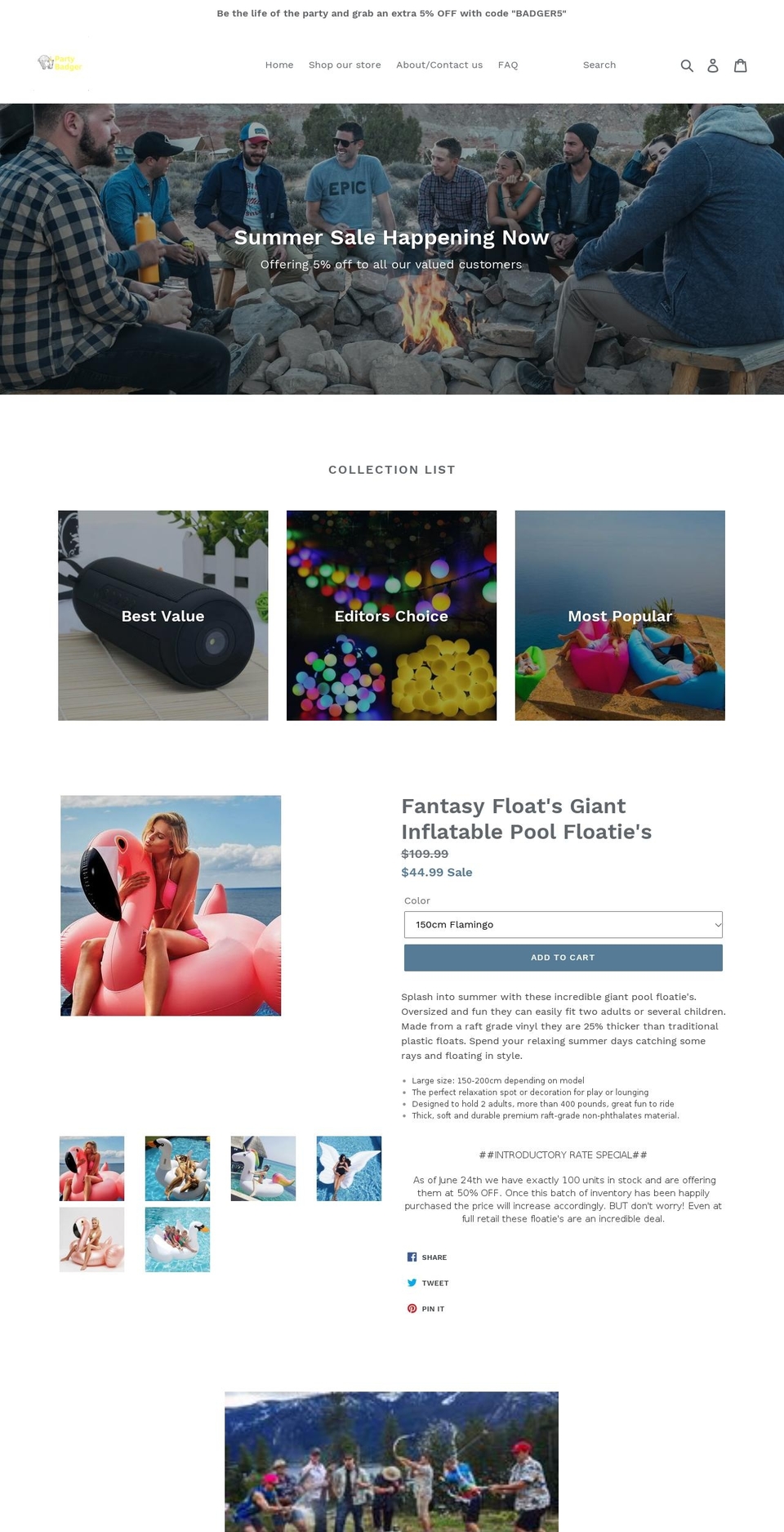 partybadger.com — Shopify storefront screenshot