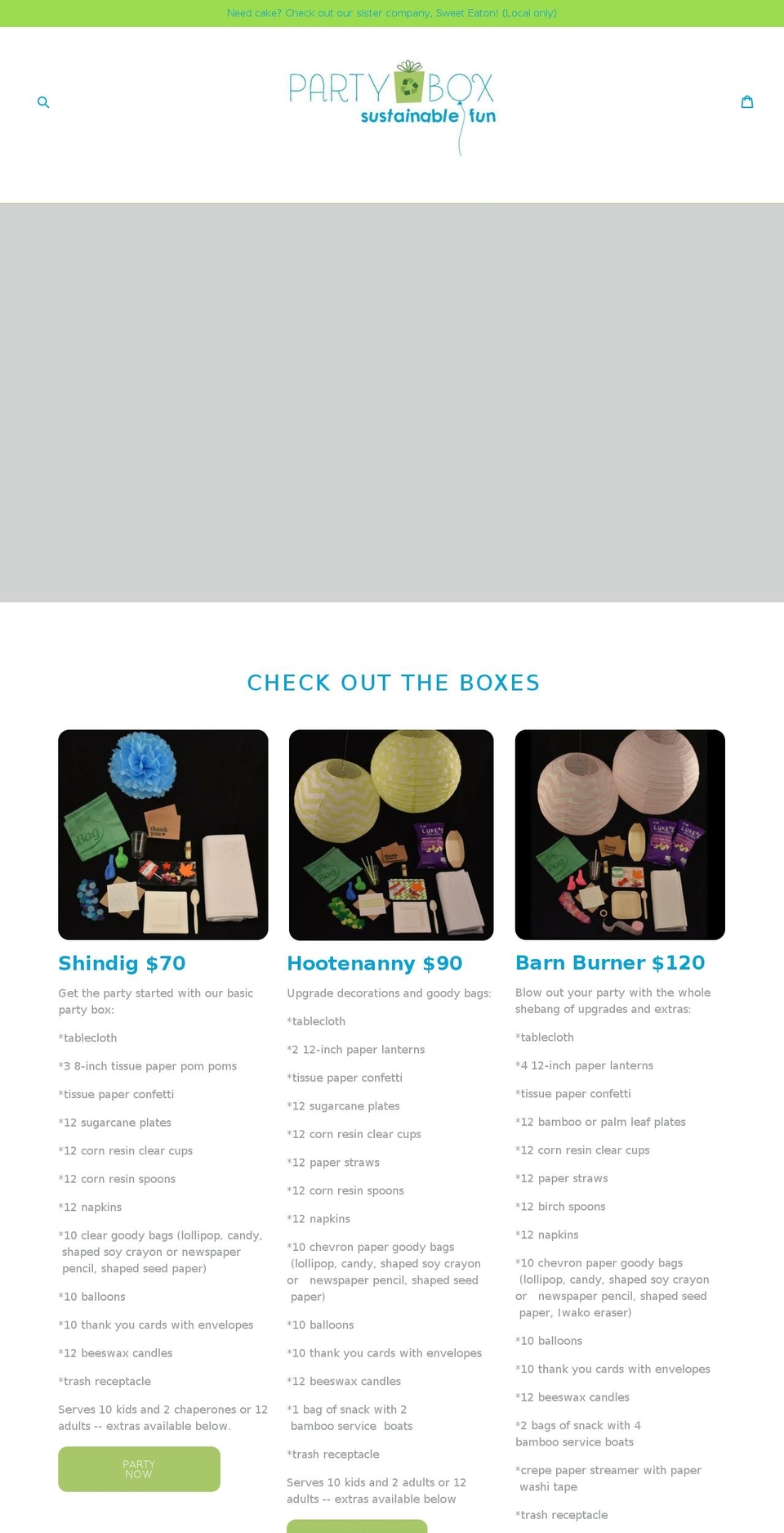partyboxdelivered.com — Shopify storefront screenshot