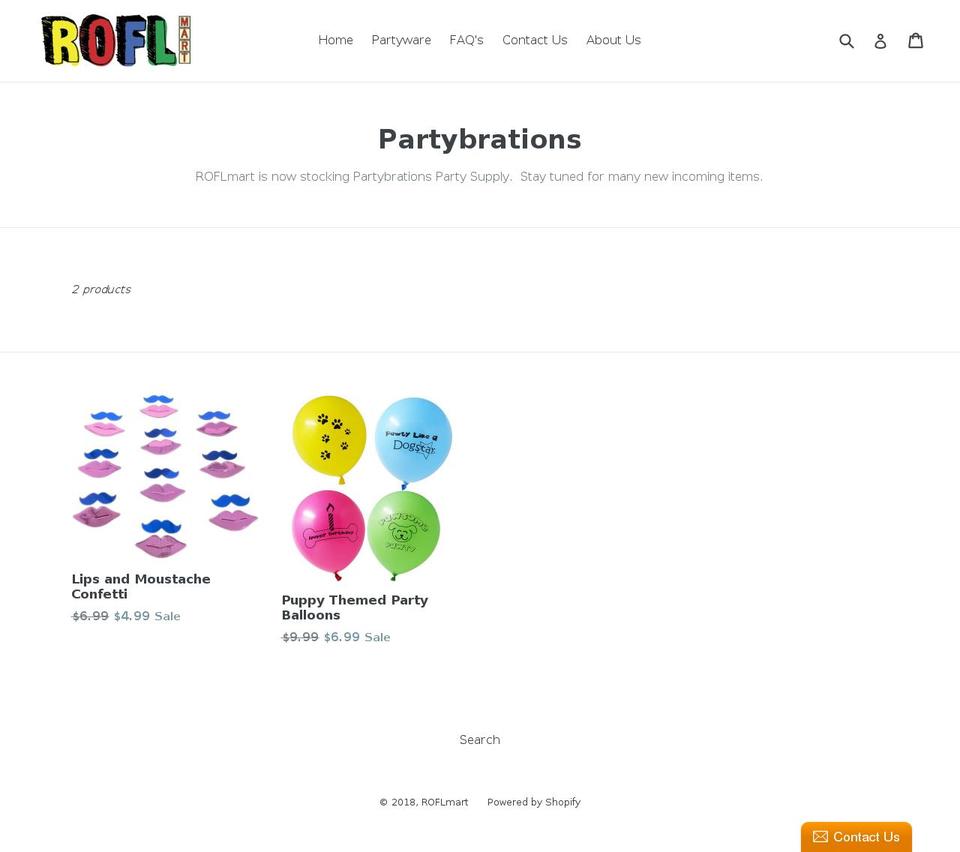 partybrations.com — Shopify storefront screenshot