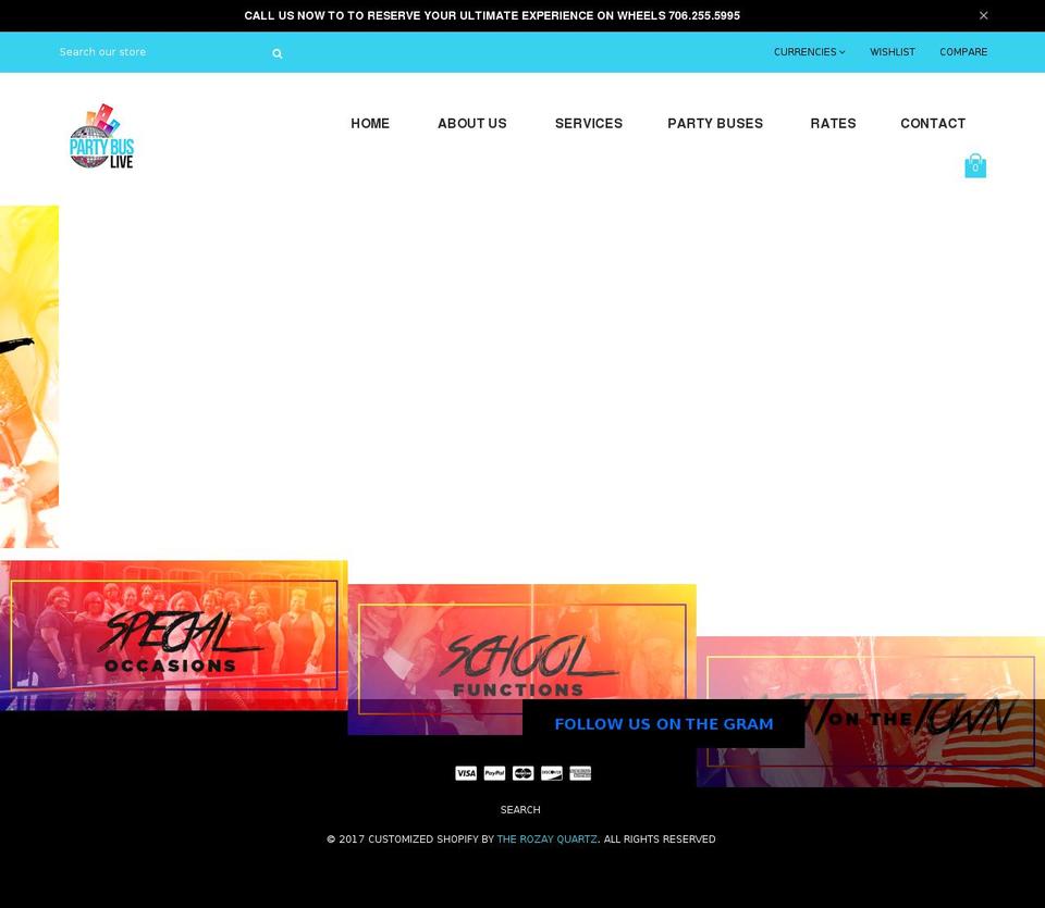 partybuslive.com shopify website screenshot