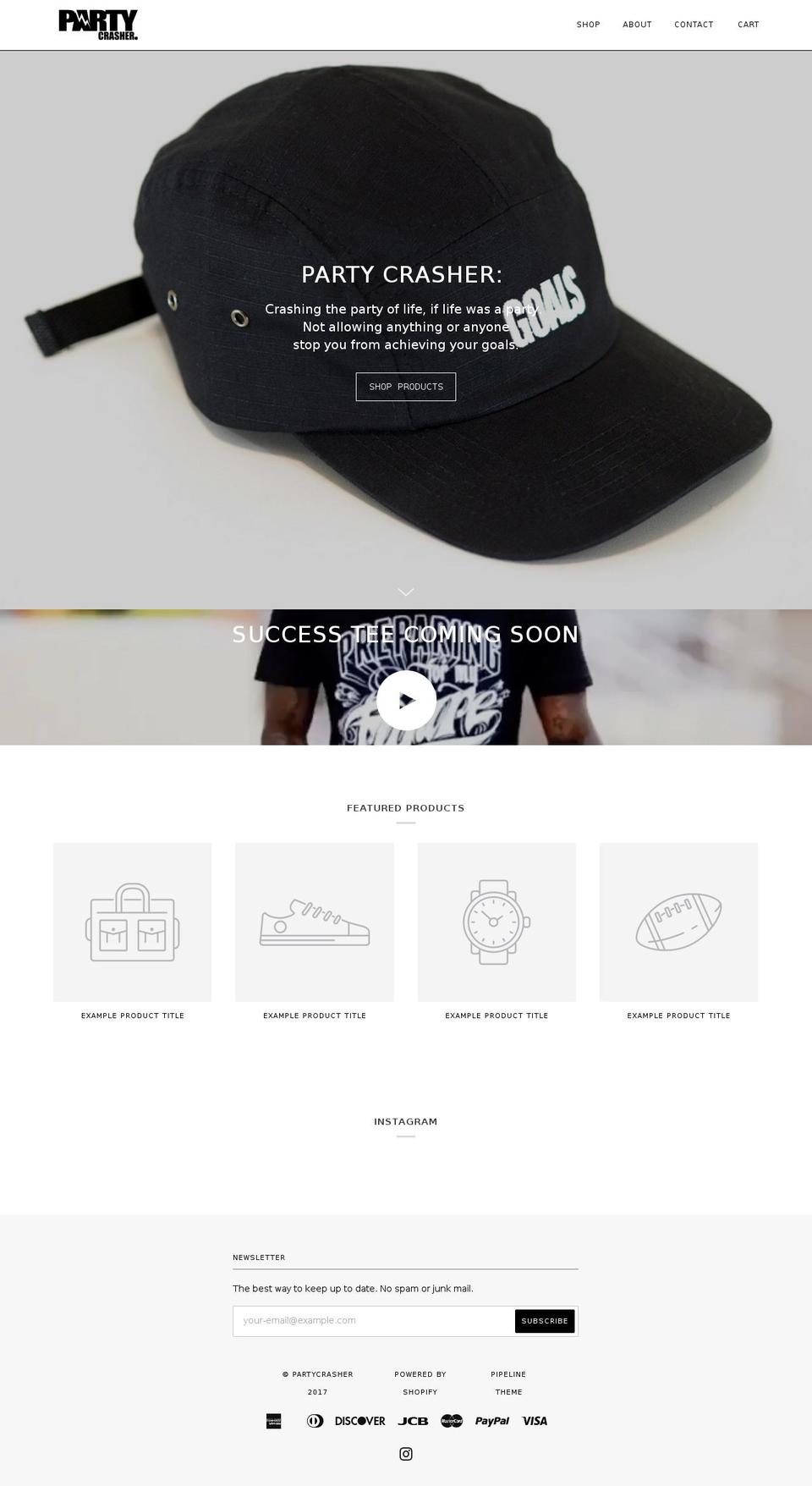 partycrasherclothing.com shopify website screenshot