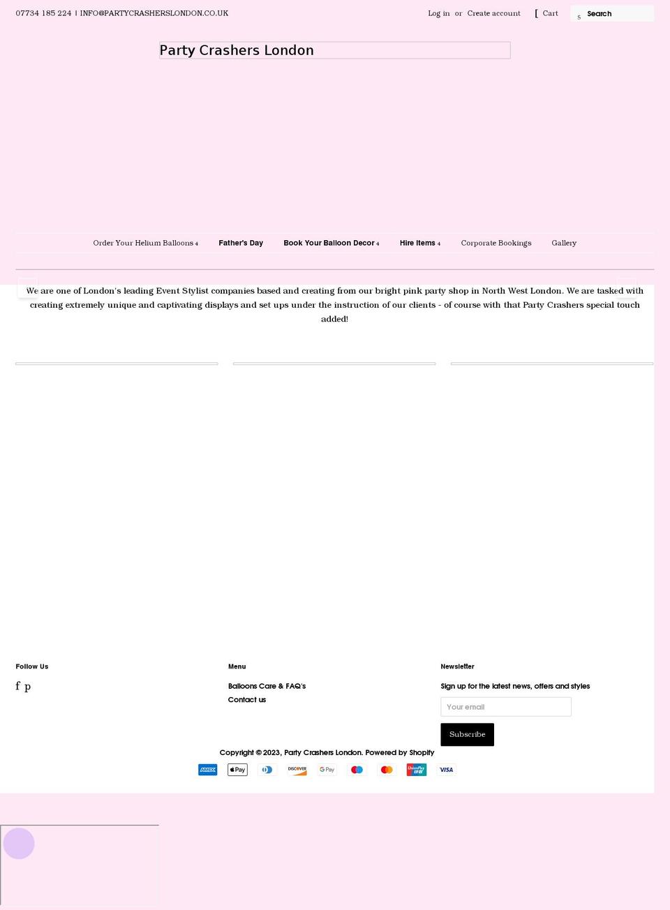 partycrasherslondon.co.uk shopify website screenshot