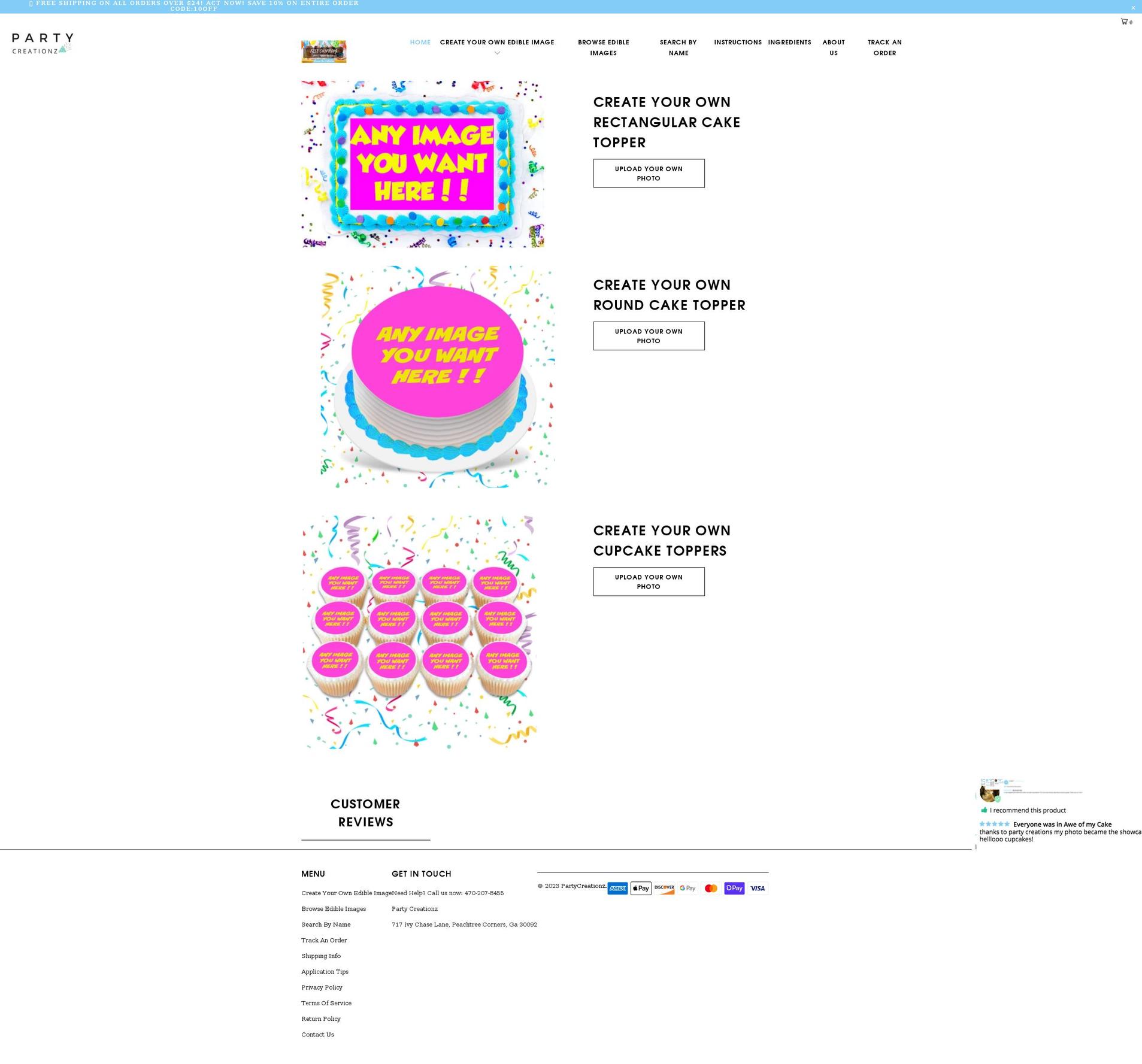 partycreationz.com shopify website screenshot