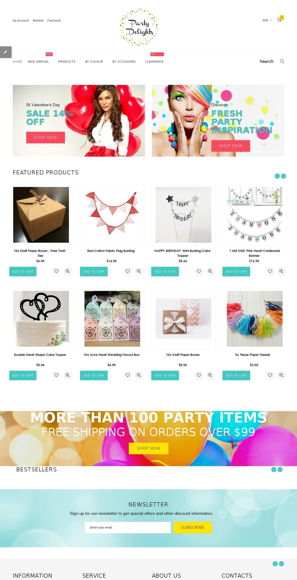 partydelights.com.au shopify website screenshot