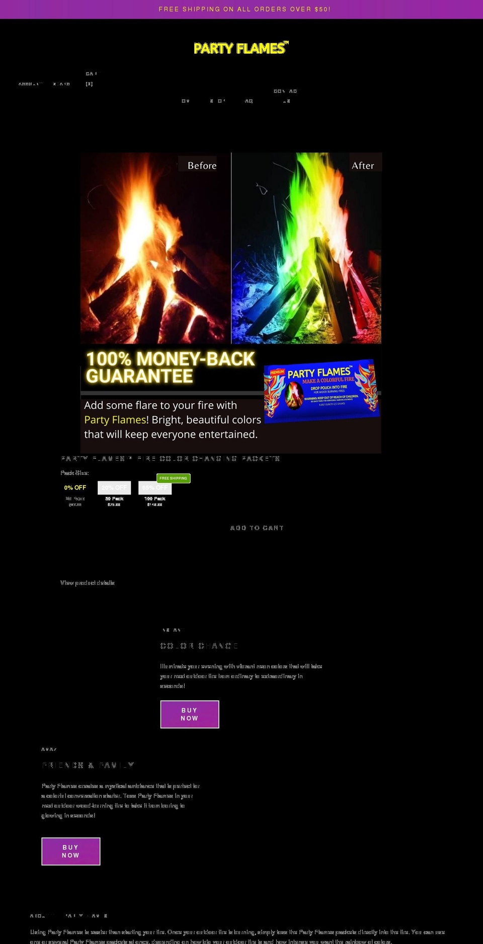 partyflamesusa.com shopify website screenshot