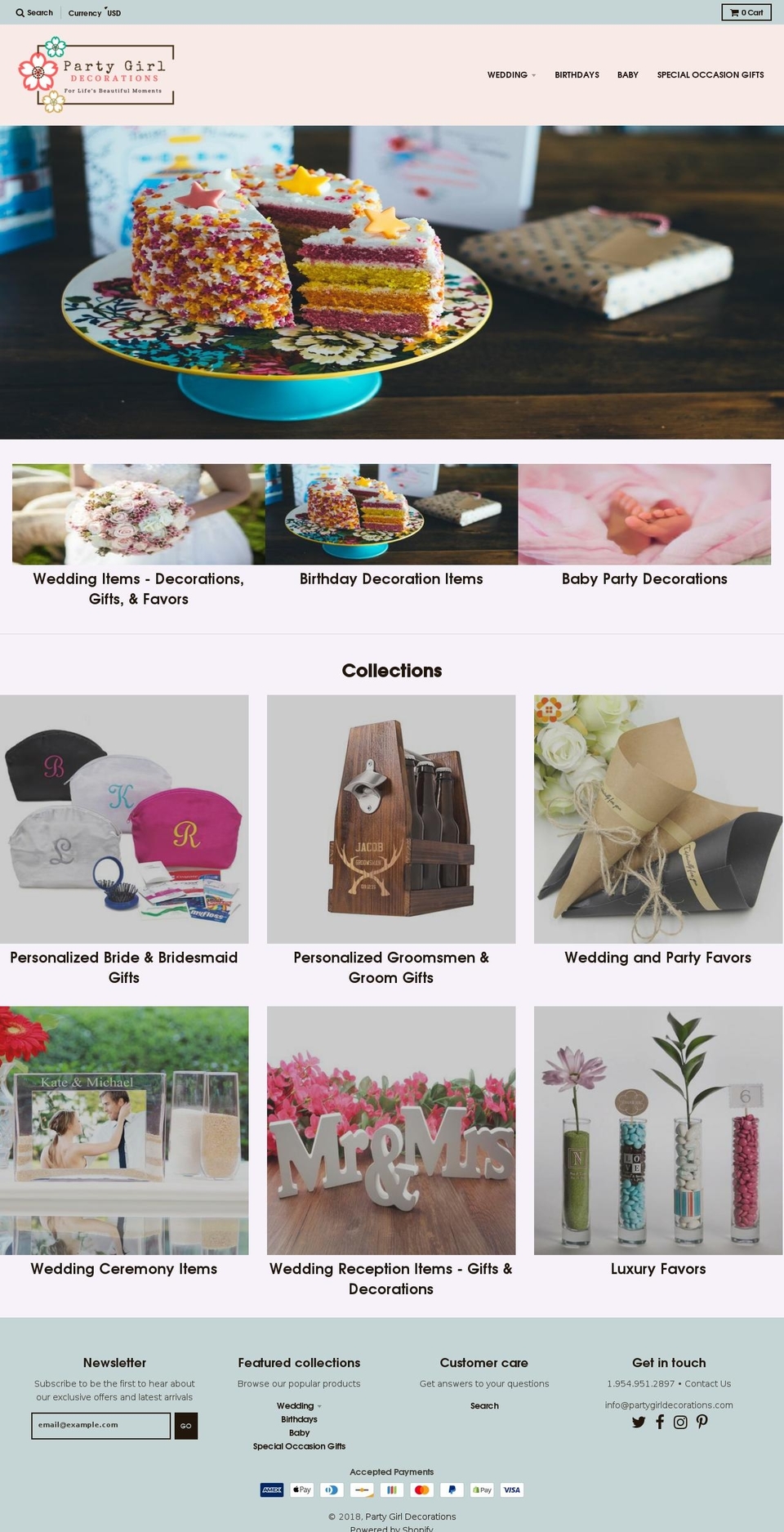 partygirldecorations.com — Shopify storefront screenshot