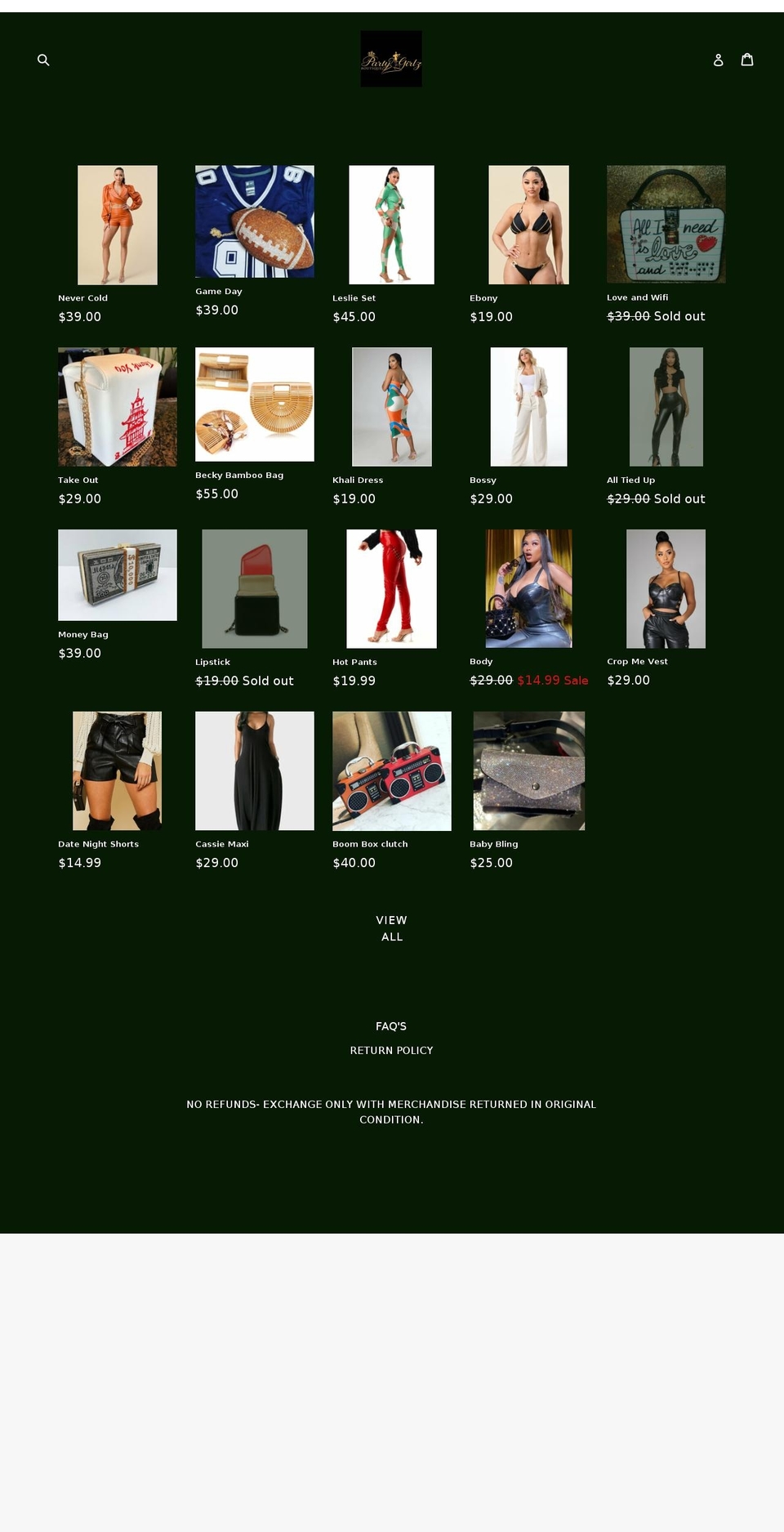 partygirlzboutique.com — Shopify storefront screenshot