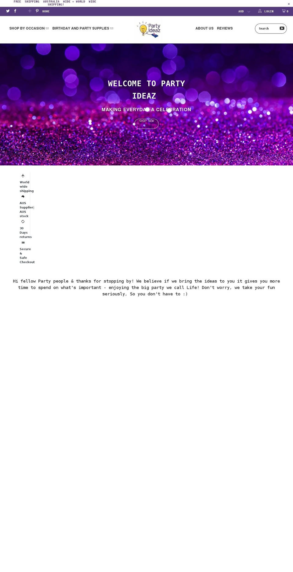 partyideaz.com.au shopify website screenshot