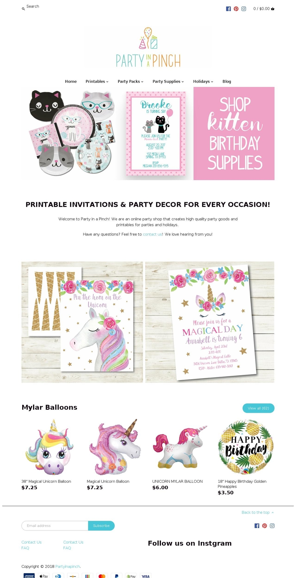 partyinapinch.com shopify website screenshot