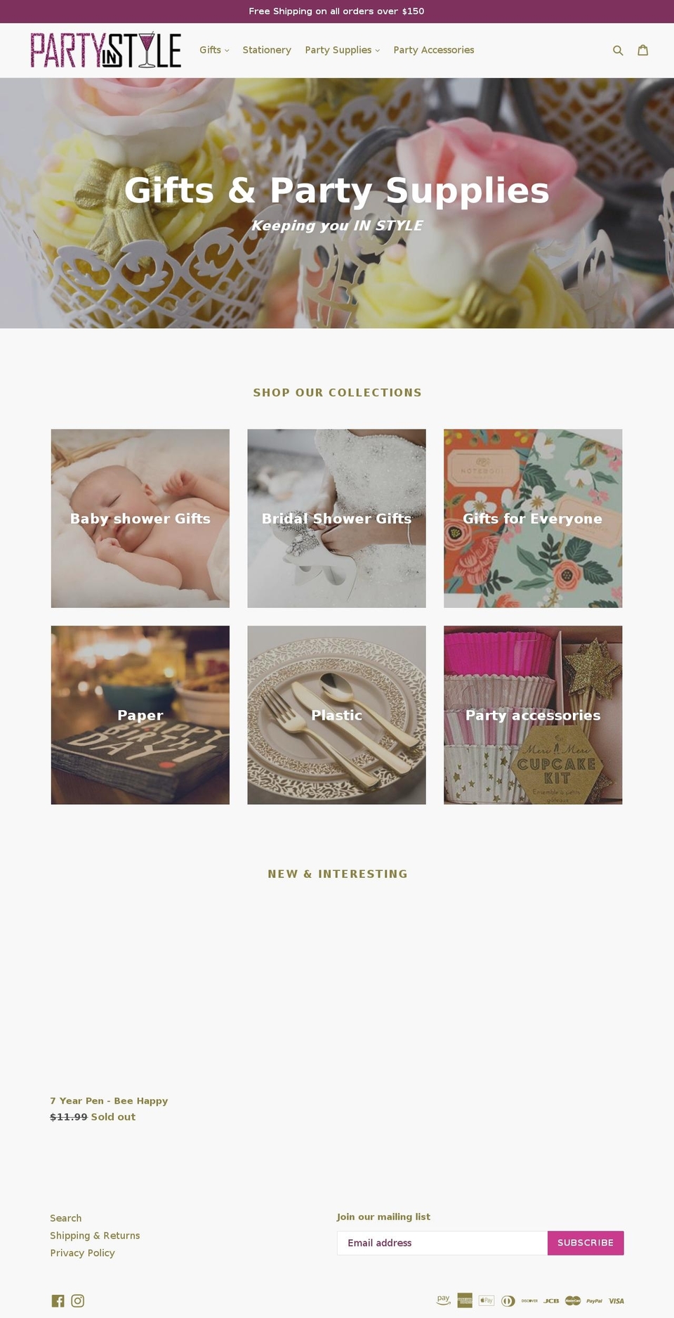 partyinstyleonline.com — Shopify storefront screenshot