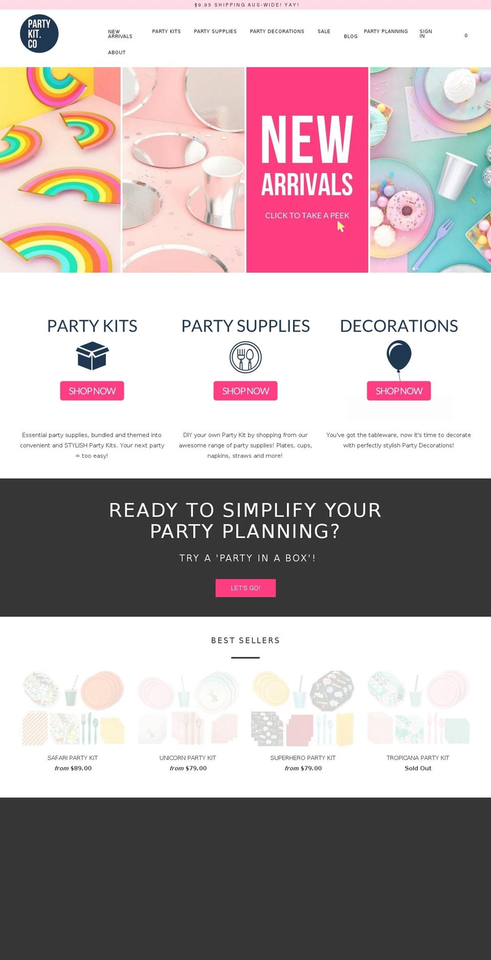 partykits.com.au shopify website screenshot