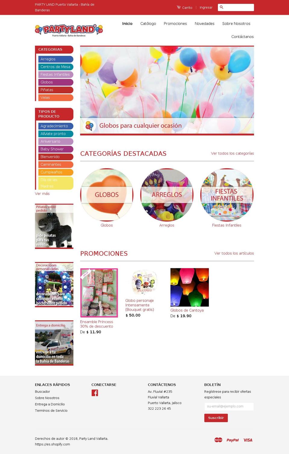 partylandvallarta.com — Shopify storefront screenshot