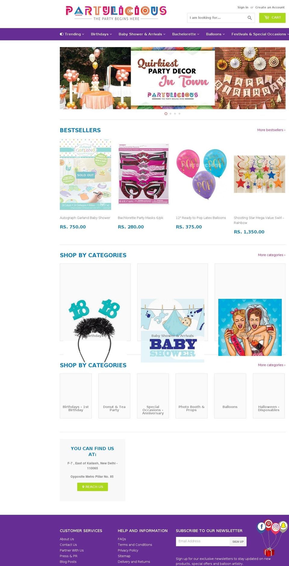 partylicious.in shopify website screenshot