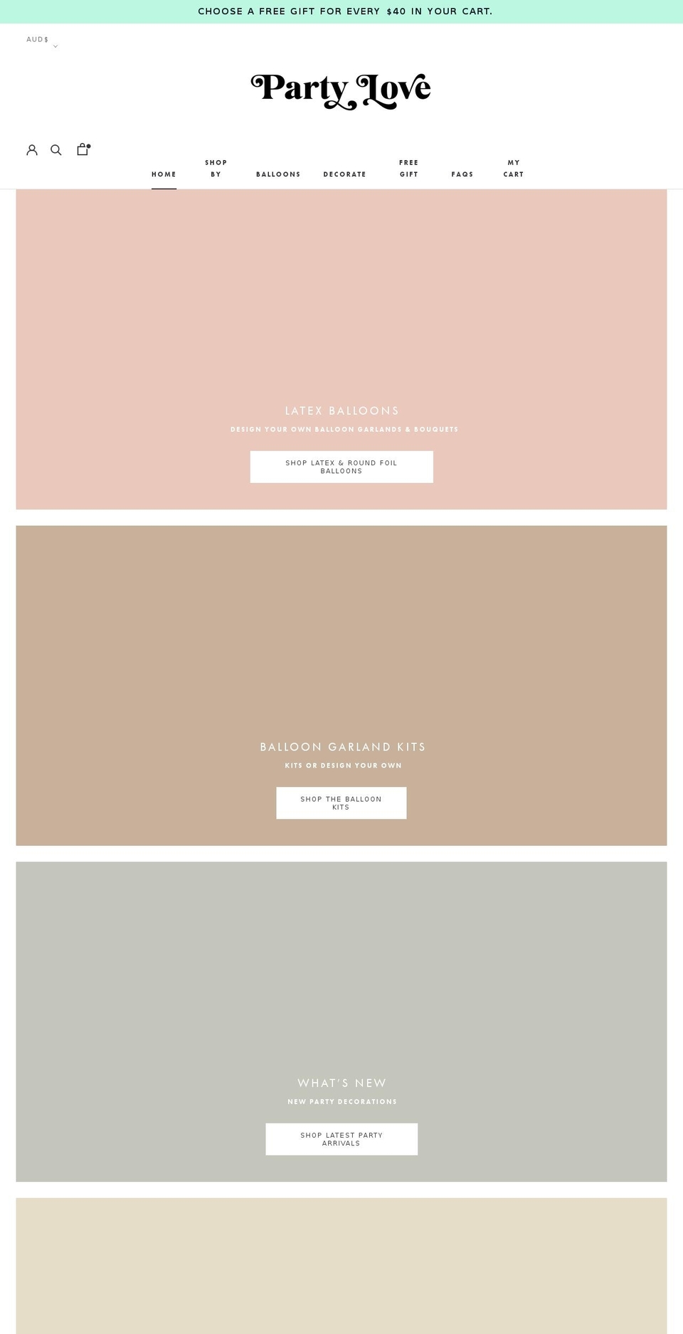 partylove.com.au shopify website screenshot