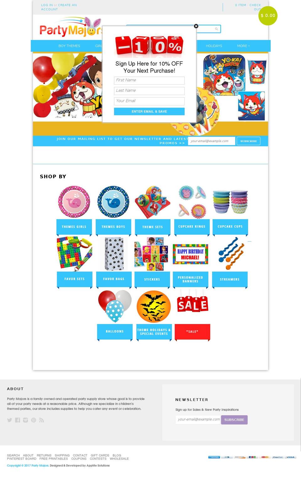 partymajors.com shopify website screenshot