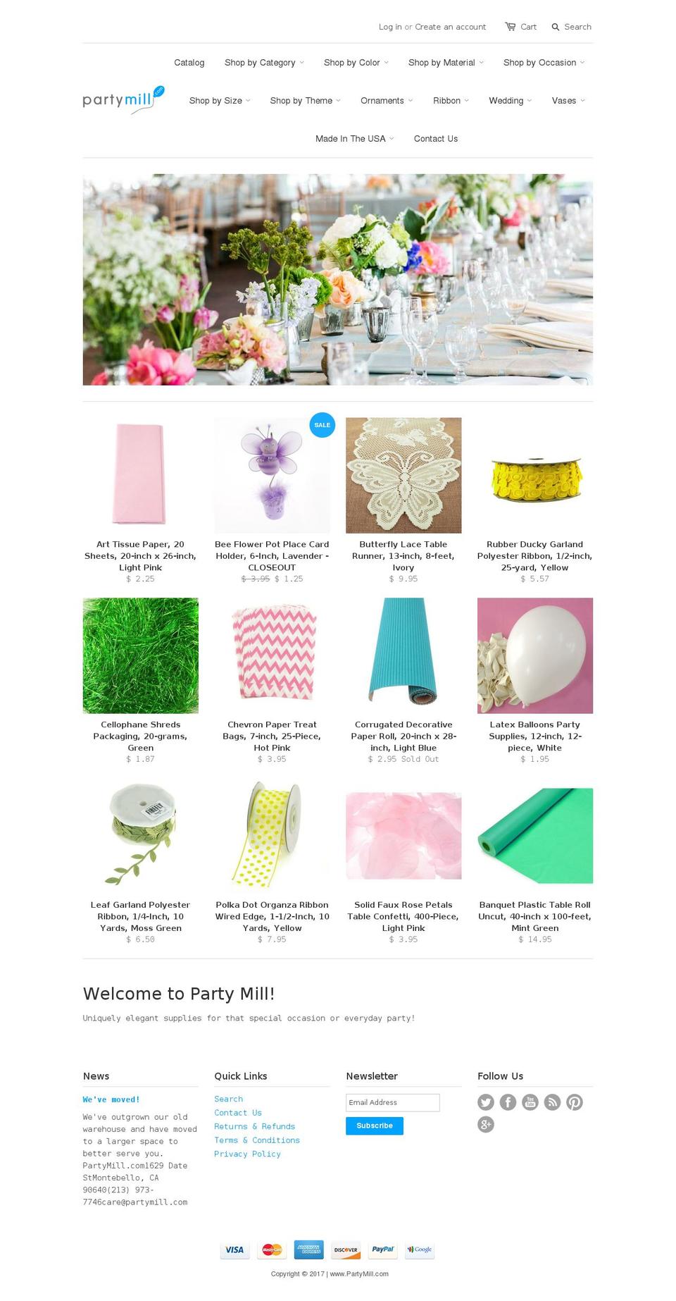 partymill.com shopify website screenshot