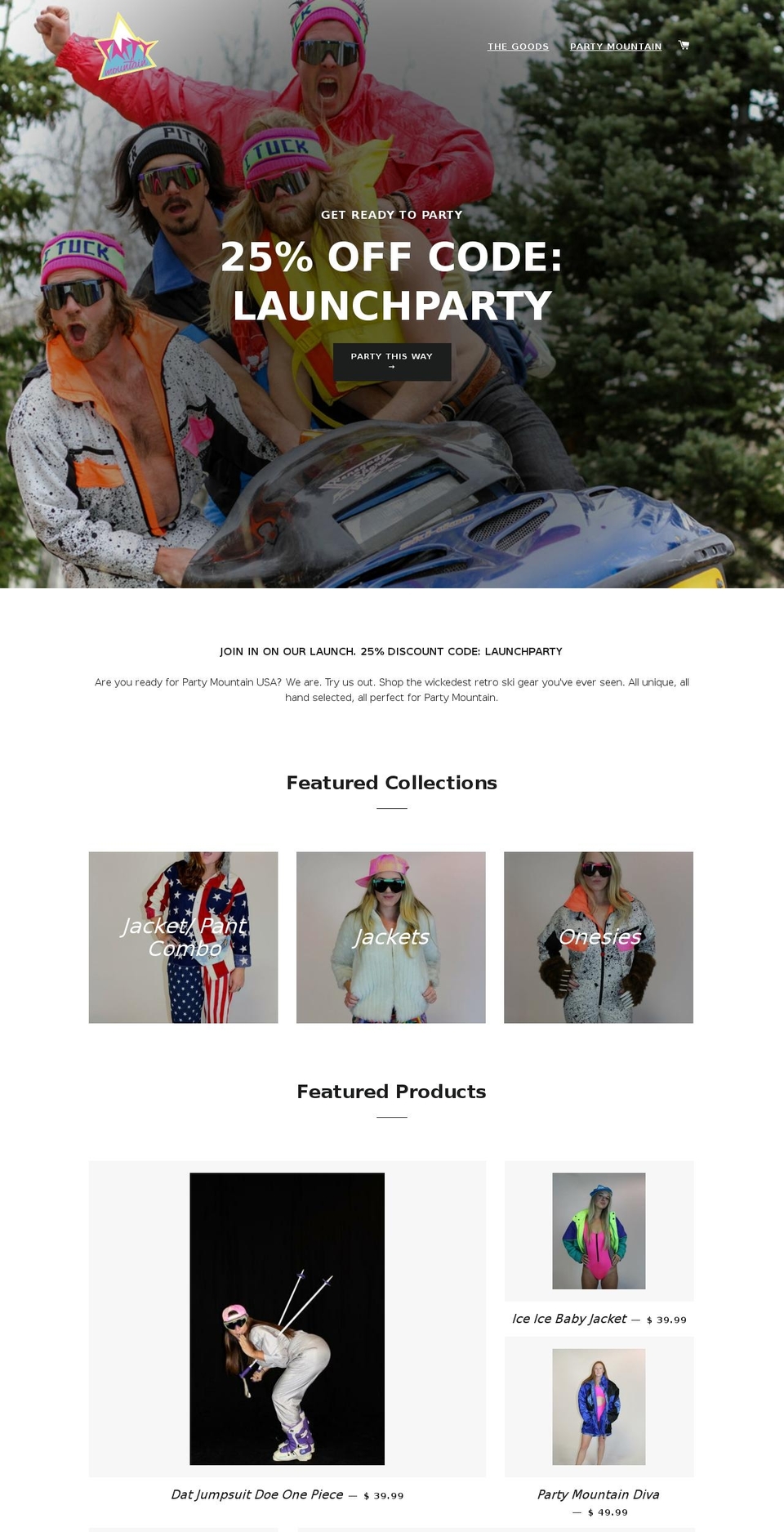 partymountainusa.com shopify website screenshot