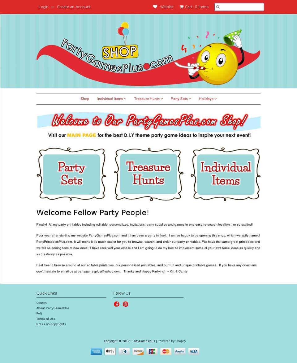 partyprintablesplus.com shopify website screenshot